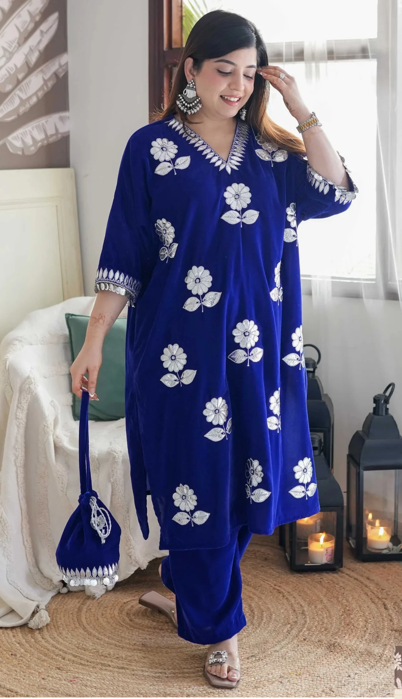 Beautiful chogha style velvet suit with hand detailing - Image 3