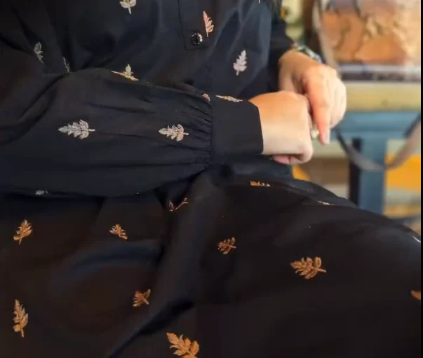 Black Embroidered Kurta Set with Chinese Collar - Image 4