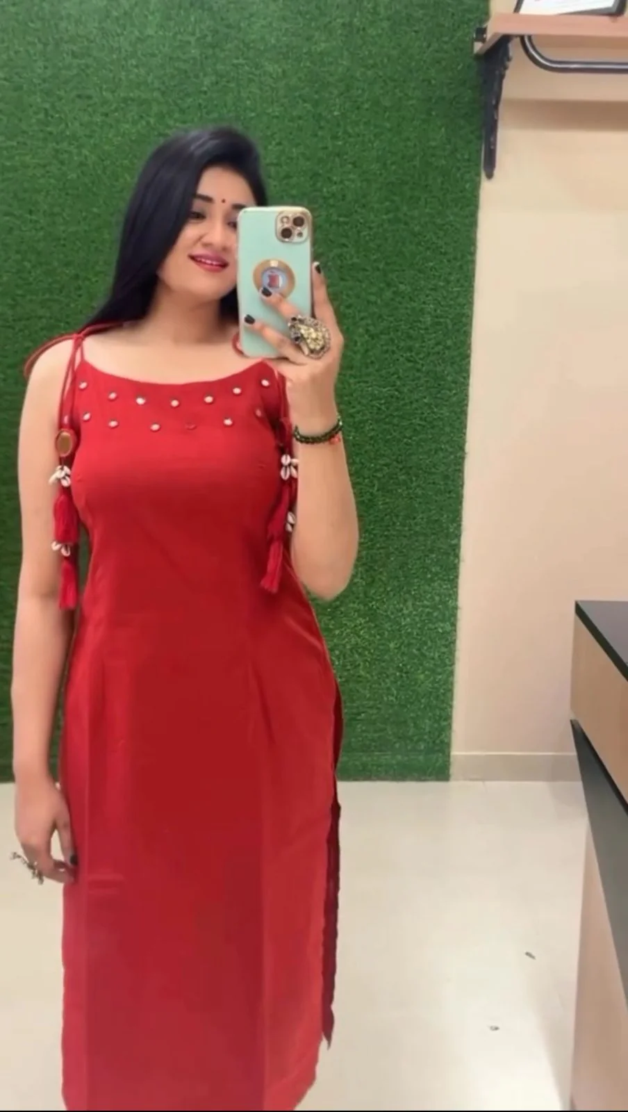 Elevate your Ethnic wardrobe with our vibrant red mirror work Cotton set - Image 5