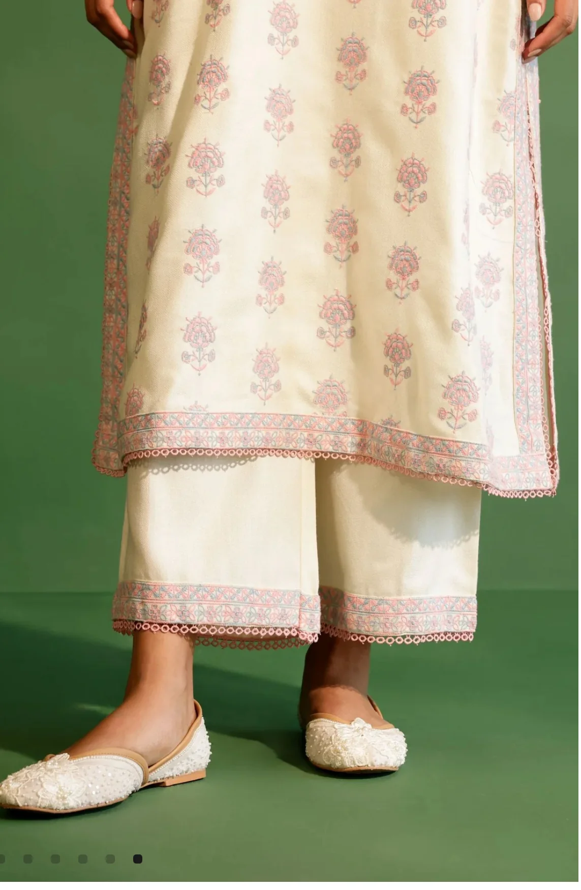 Printed Wool Harlow Off White Kurta Set - Image 5