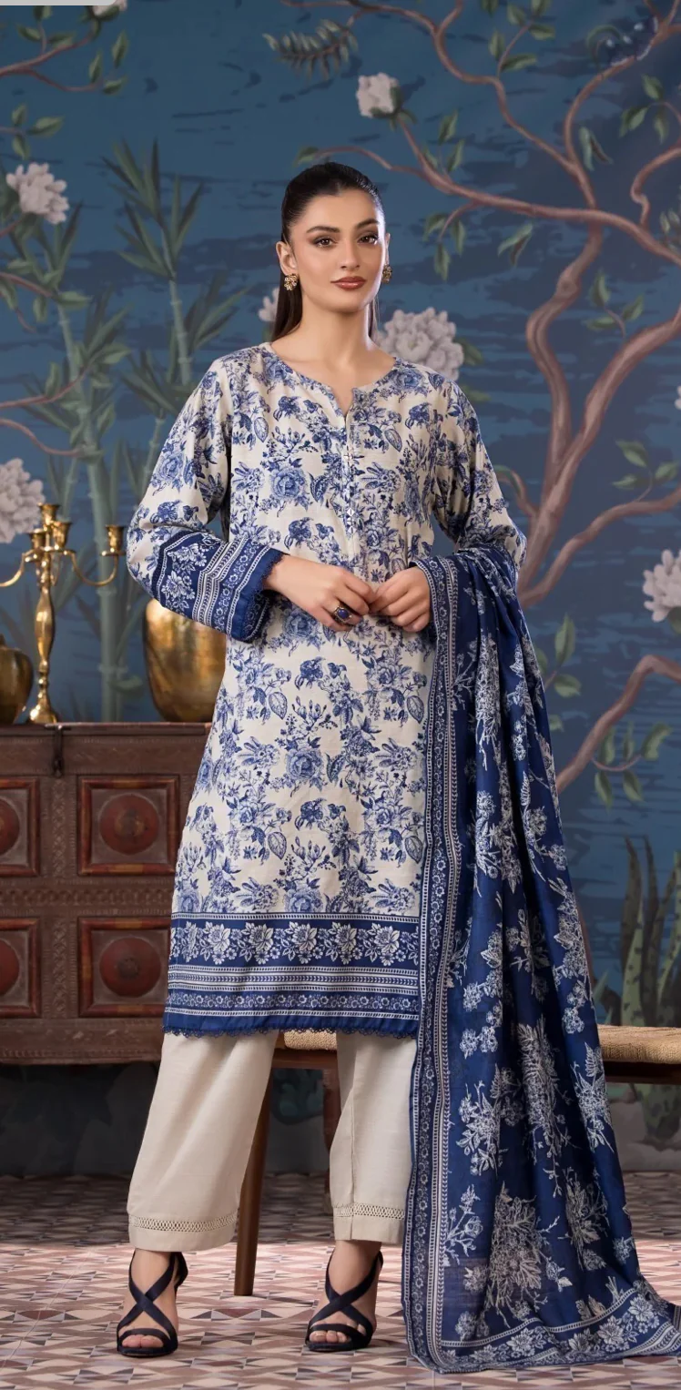 Pakistani printed blue Pure Cotton Suit Set - Image 4