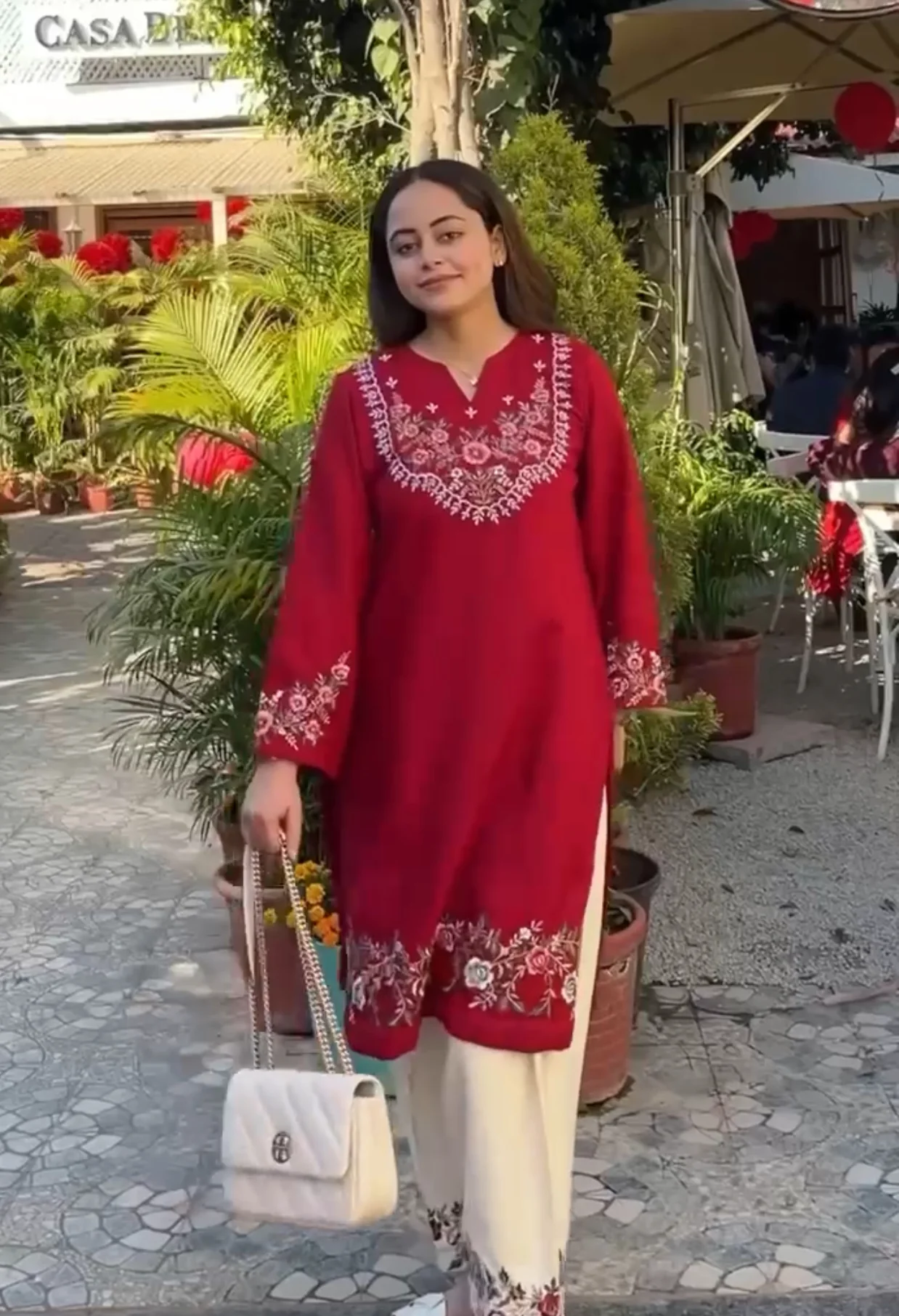 Red  Embroidered Co-ord set - Image 4