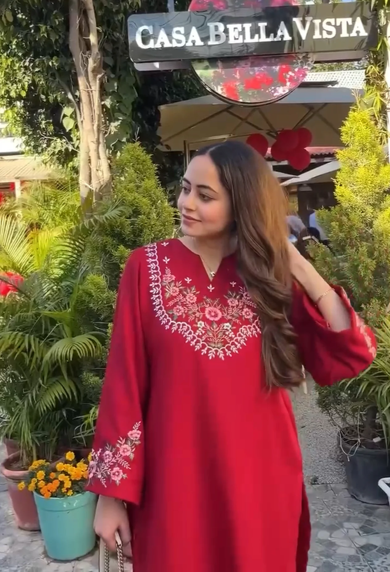 Red  Embroidered Co-ord set - Image 6